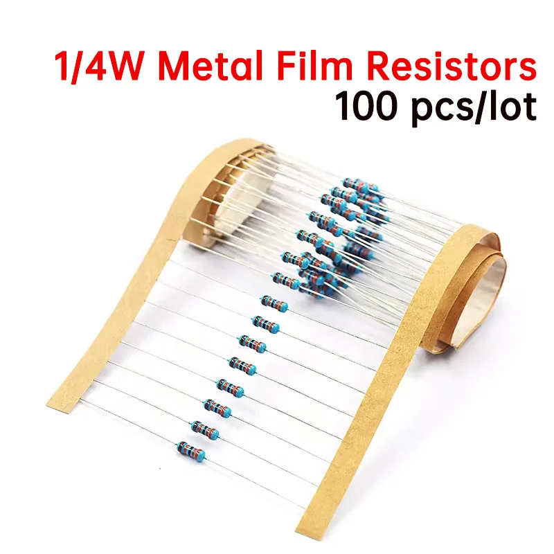 100 шт./лот 1/4 Вт 1R~22 М 1% Металлический Пленочный резистор 100R 220R 1K 1.5K 2.2K 4.7K 10K 22K 47K 100K 100 220 Сопротивление 1K5 2K2 4K7 Ом0