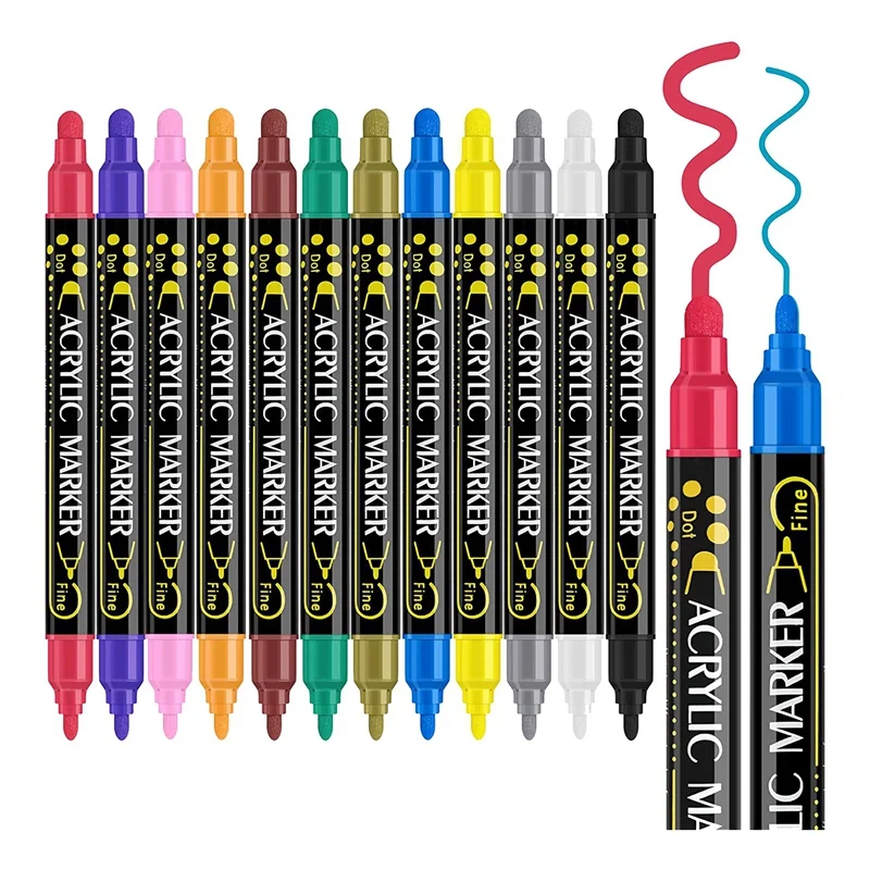 12 Цветов Акриловые маркеры, ручки Акриловые краски, ручки для дерева, холста, камня, наскальной живописи, стеклянных поверхностей0