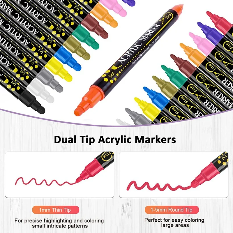 12 Цветов Акриловые маркеры, ручки Акриловые краски, ручки для дерева, холста, камня, наскальной живописи, стеклянных поверхностей5
