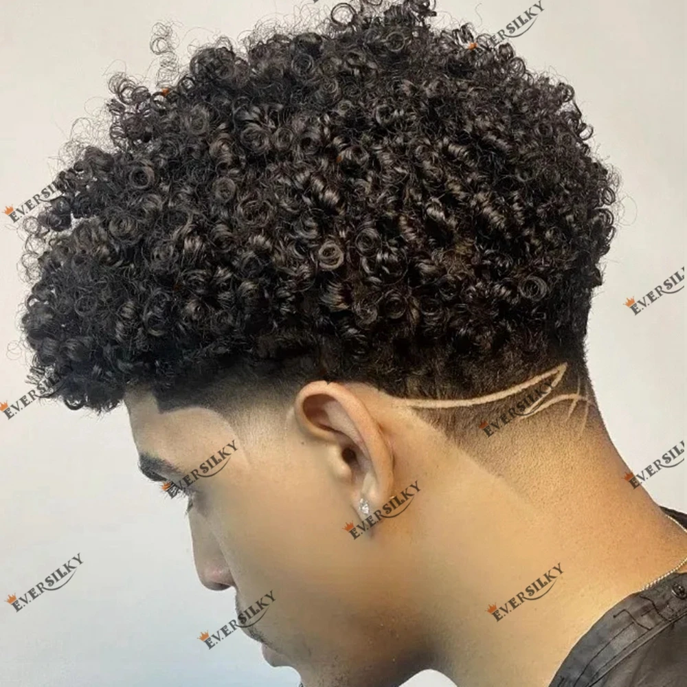 15-миллиметровый афро-кудрявый парик из натуральных волос, полностью покрытый кожей, для чернокожих мужчин, прочный, поли, 0,1 мм Инъекционный дешевый парик-протез для волос0