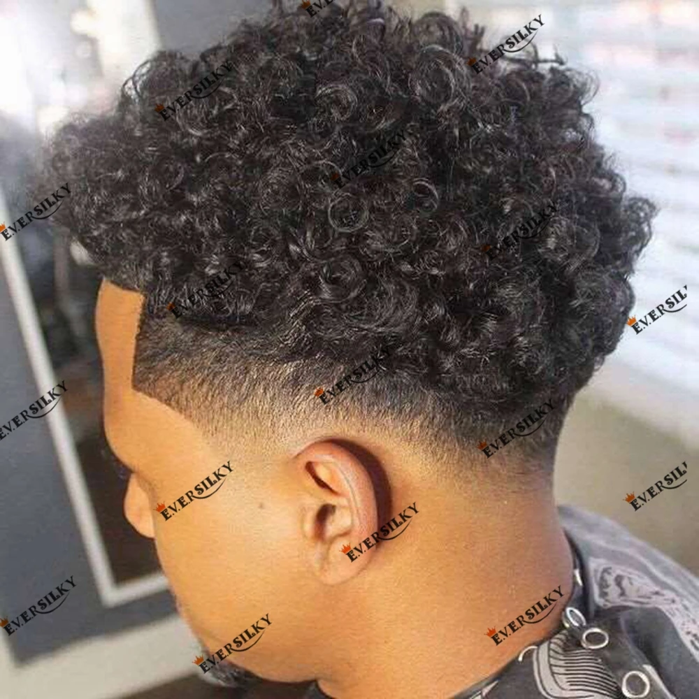 15-миллиметровый афро-кудрявый парик из натуральных волос, полностью покрытый кожей, для чернокожих мужчин, прочный, поли, 0,1 мм Инъекционный дешевый парик-протез для волос1