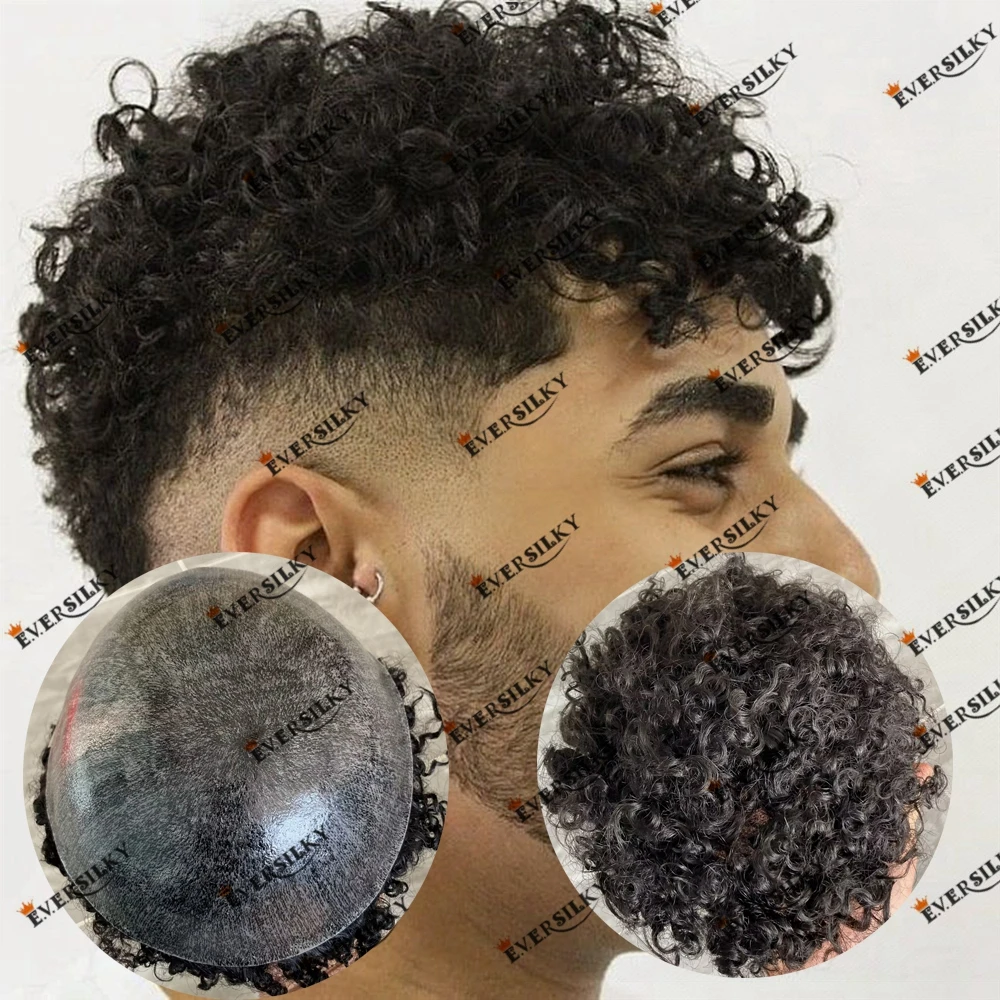 15-миллиметровый афро-кудрявый парик из натуральных волос, полностью покрытый кожей, для чернокожих мужчин, прочный, поли, 0,1 мм Инъекционный дешевый парик-протез для волос2