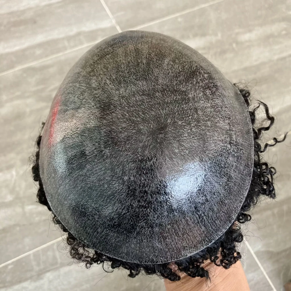 15-миллиметровый афро-кудрявый парик из натуральных волос, полностью покрытый кожей, для чернокожих мужчин, прочный, поли, 0,1 мм Инъекционный дешевый парик-протез для волос3