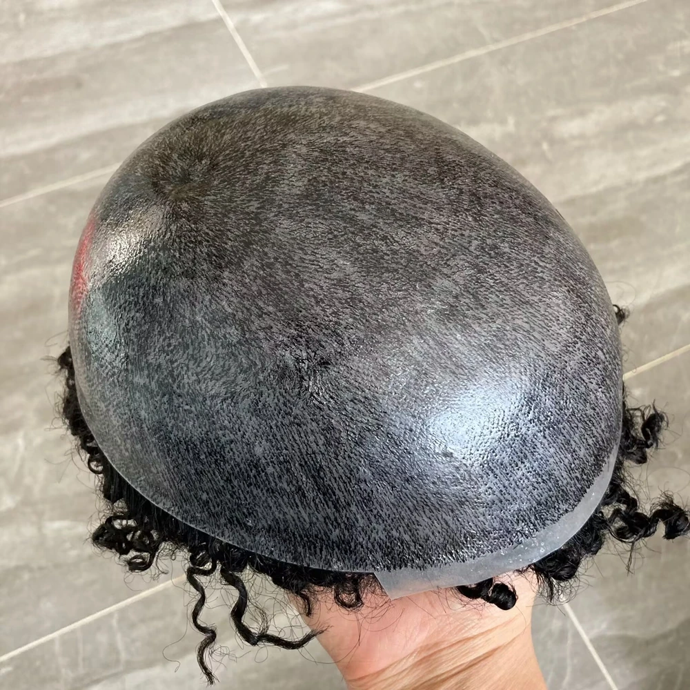 15-миллиметровый афро-кудрявый парик из натуральных волос, полностью покрытый кожей, для чернокожих мужчин, прочный, поли, 0,1 мм Инъекционный дешевый парик-протез для волос4
