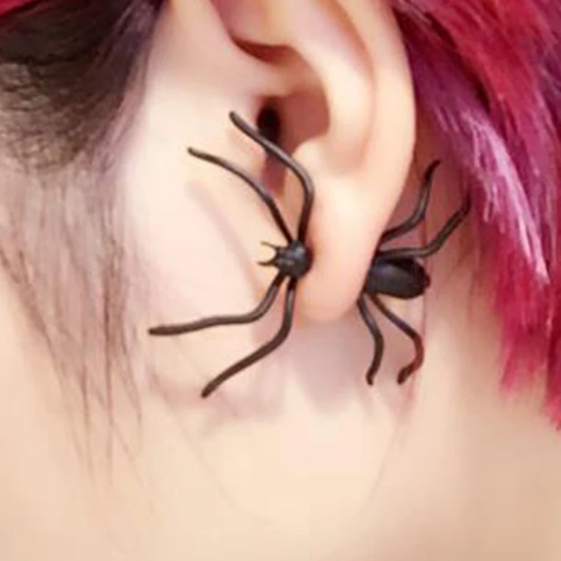 1ШТ 3D Жуткие Черные серьги-гвоздики в виде паука для Хэллоуина, украшения своими руками, поддельный Паук для девочек и мальчиков, принадлежности для вечеринок, ушные гвоздики0