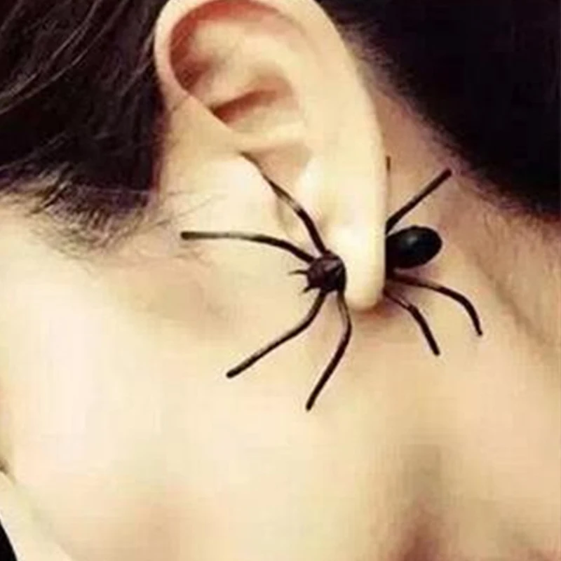 1ШТ 3D Жуткие Черные серьги-гвоздики в виде паука для Хэллоуина, украшения своими руками, поддельный Паук для девочек и мальчиков, принадлежности для вечеринок, ушные гвоздики3