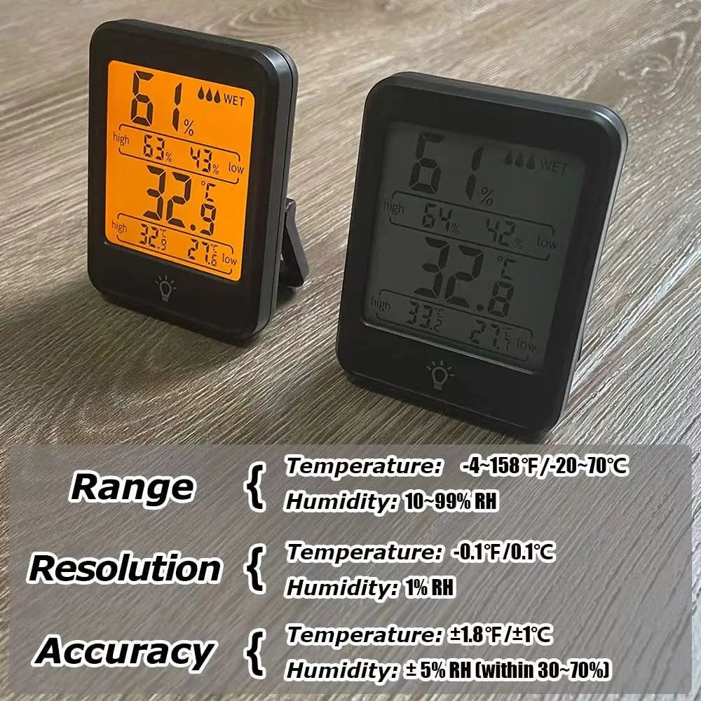 1шт Внутренний Термометр Цифровой Гигрометр Комнатный Термометр Монитор Влажности С Подсветкой, Термометр для Комнатной Температуры1
