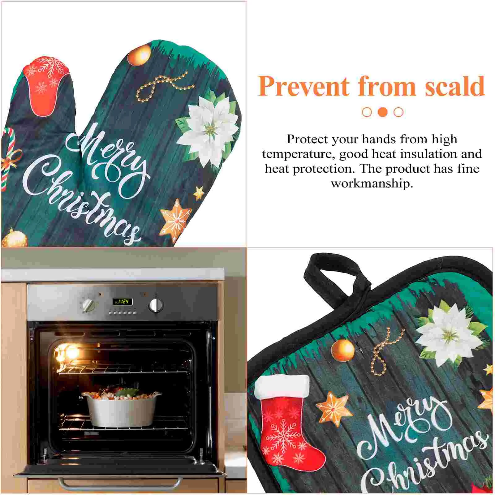2 Комплекта Рождественских прихваток и прихватниц из термостойкого хлопка для приготовления пищи на гриле5