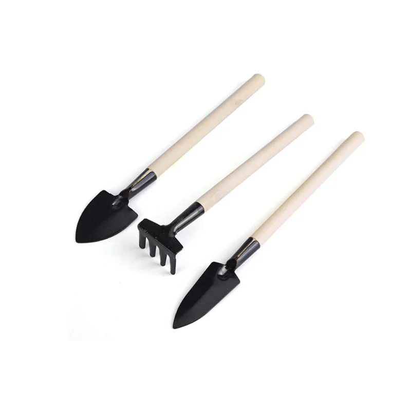 3 шт. Мини-садовых инструментов с деревянной ручкой, лопата для горшечных растений, грабли, лопата, садовые аксессуары4