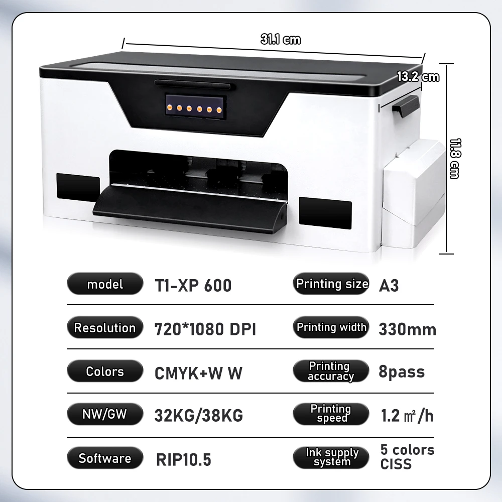 A3 + DTF Трансферный Принтер XP600 T-shirt DTF Печатная Машина 33СМ Direct to Film DTF Impresora для Тканей Текстильный Принтер A3 DTF1