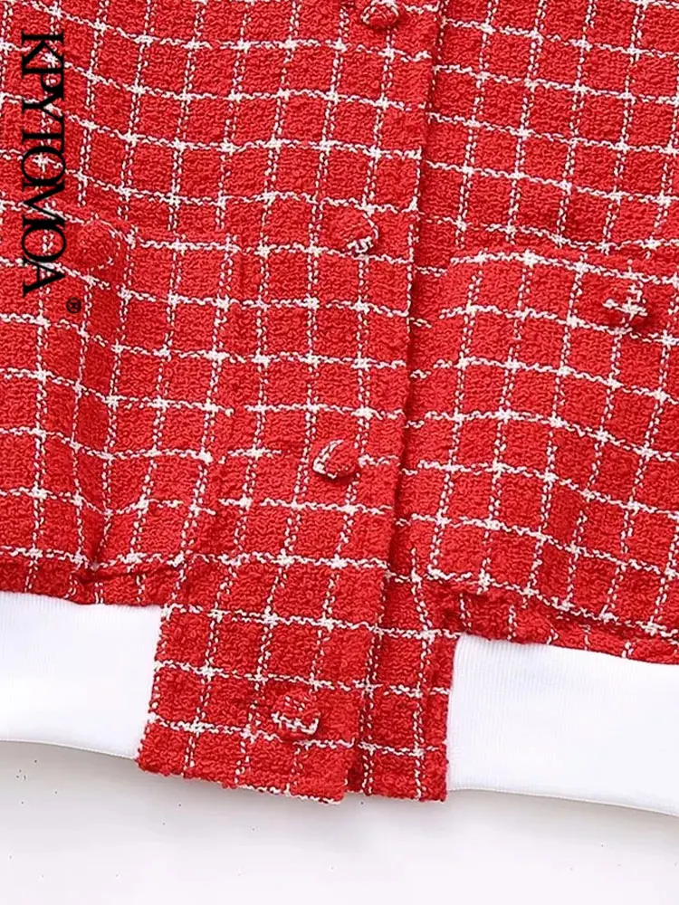 KPYTOMOA/ Женская мода с карманами, твидовый пиджак, пальто, винтажная женская верхняя одежда с длинными рукавами и пуговицами, шикарные топы3
