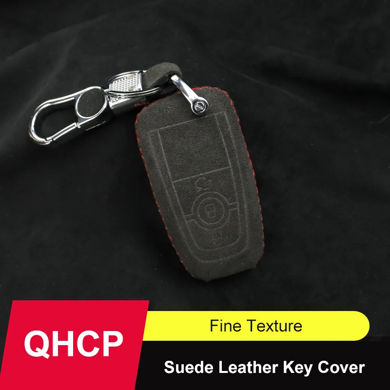QHCP чехол для ключей от автомобиля, сумка из замшевой кожи, защита дистанционного ключа, 4 кнопки, 5 кнопок ручного шитья, подходит для Ford Mustang 2015-2017 2018-2020 гг.0