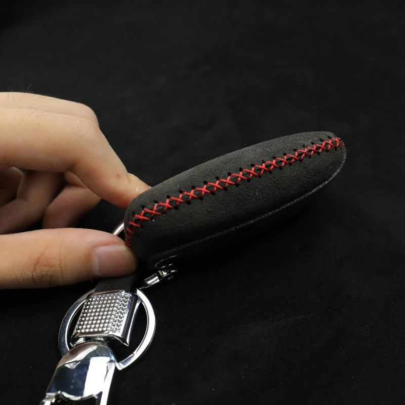QHCP чехол для ключей от автомобиля, сумка из замшевой кожи, защита дистанционного ключа, 4 кнопки, 5 кнопок ручного шитья, подходит для Ford Mustang 2015-2017 2018-2020 гг.1