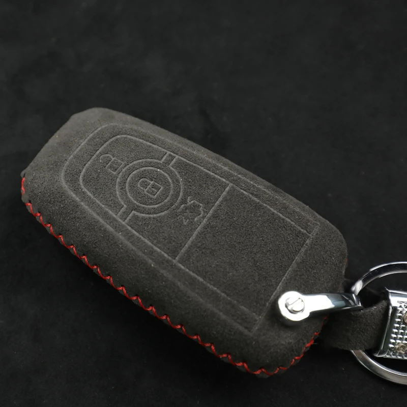 QHCP чехол для ключей от автомобиля, сумка из замшевой кожи, защита дистанционного ключа, 4 кнопки, 5 кнопок ручного шитья, подходит для Ford Mustang 2015-2017 2018-2020 гг.4