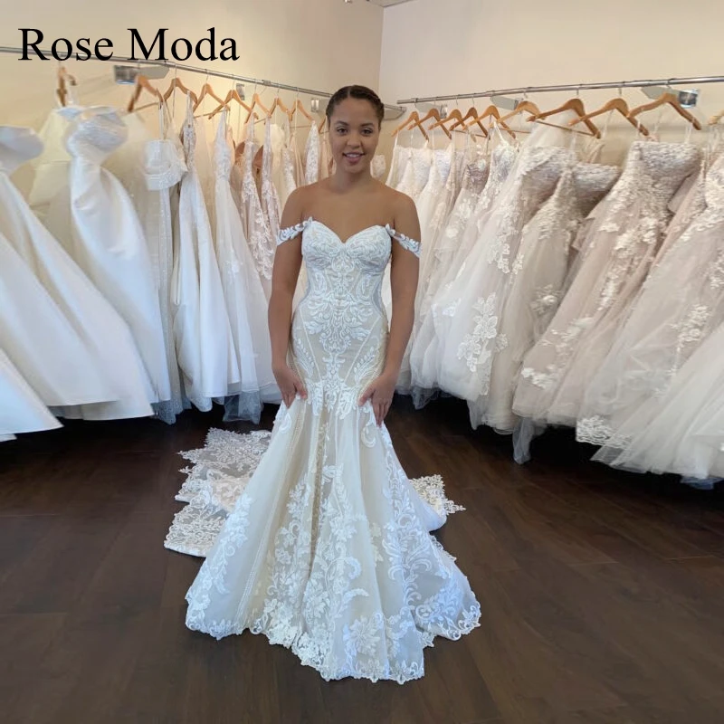 Rose Moda С открытыми плечами, кружевные свадебные платья русалки, Свадебное платье на заказ0