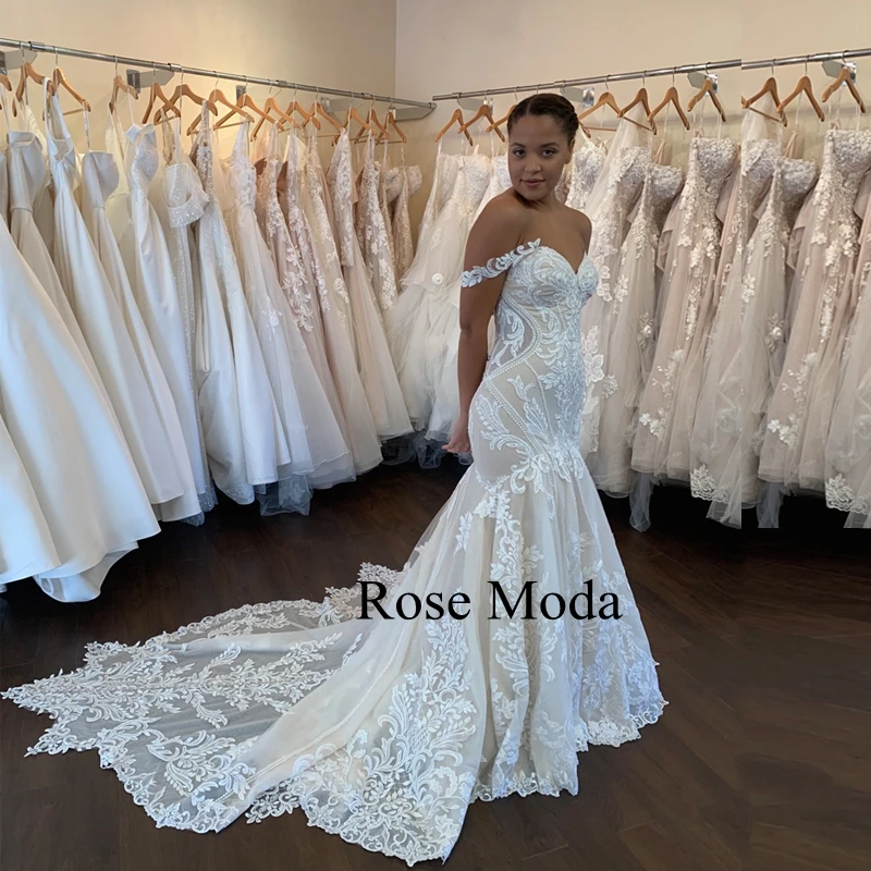 Rose Moda С открытыми плечами, кружевные свадебные платья русалки, Свадебное платье на заказ1