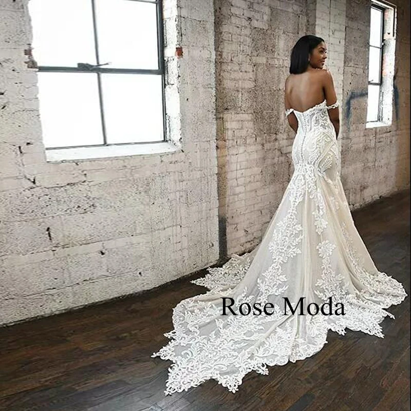 Rose Moda С открытыми плечами, кружевные свадебные платья русалки, Свадебное платье на заказ2