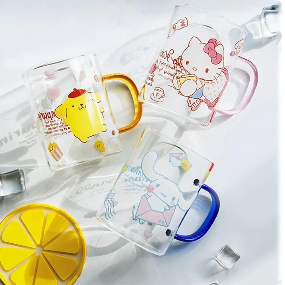 Sanrio Hello Kitty Стеклянная чашка Kawaii Kit Аниме Фигурка Cinnamoroll 380 мл Щетка для мытья зубов Полоскание Горла Домашнее хозяйство Ребенок Студент Симпатичный1