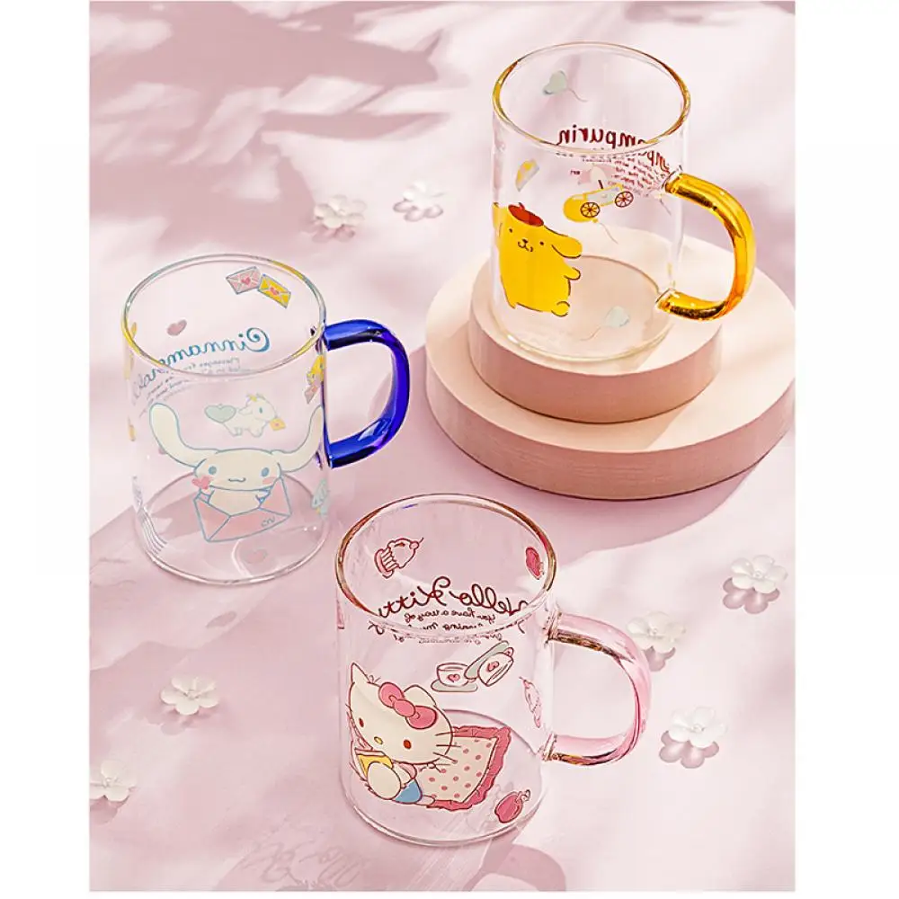 Sanrio Hello Kitty Стеклянная чашка Kawaii Kit Аниме Фигурка Cinnamoroll 380 мл Щетка для мытья зубов Полоскание Горла Домашнее хозяйство Ребенок Студент Симпатичный3