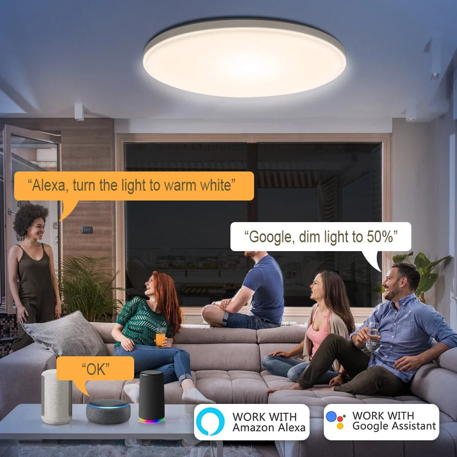 Tuya WiFi Светодиодный Потолочный Светильник 30 Вт Smart Life APP Control RGB Внутренний Потолочный Светильник AC85-265V С Регулируемой Яркостью Работает с Alexa Google Home4