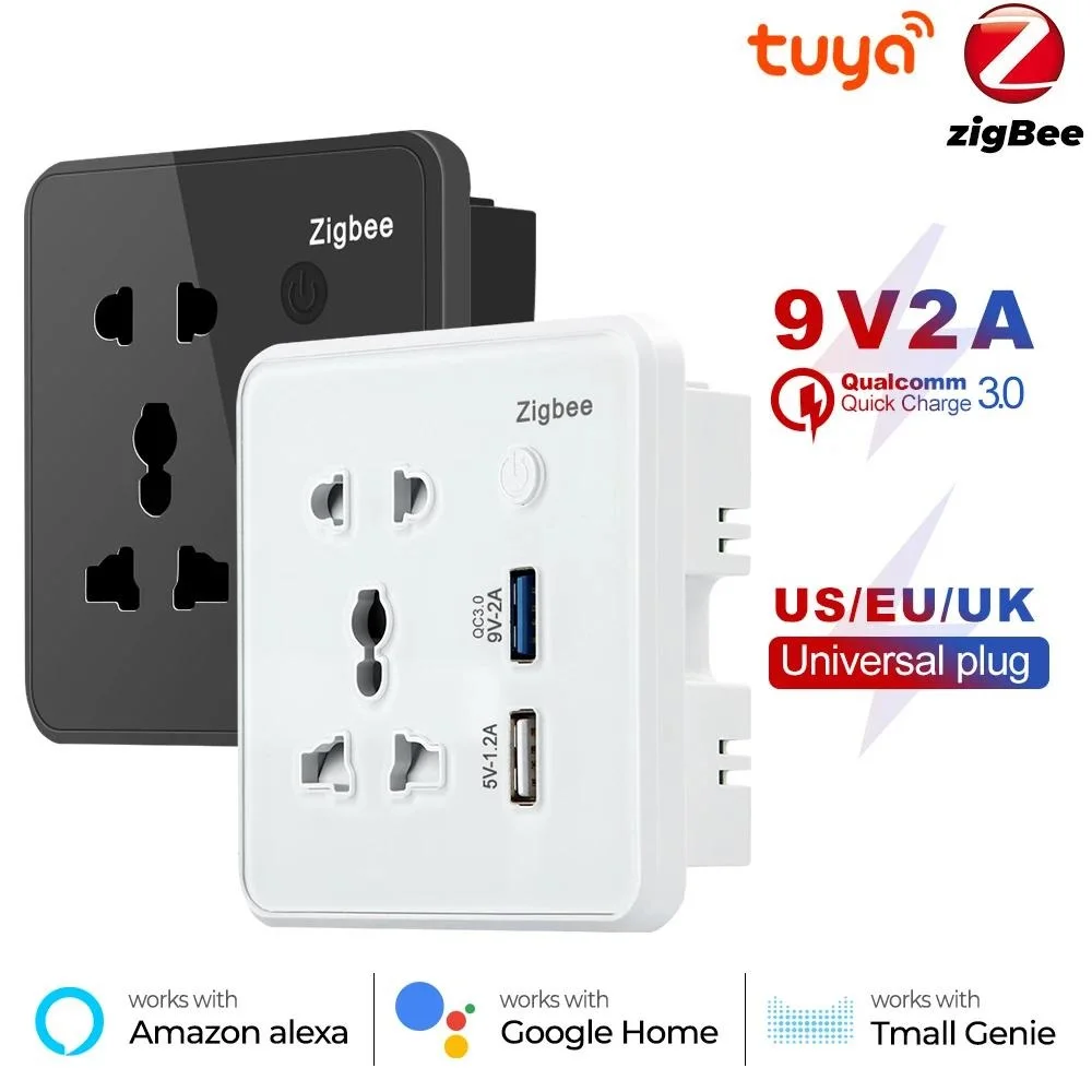 Tuya Zigbee Smart США ЕС Великобритания Розетка 10A USB порт Приложение Голосовое управление Управление таймером Работа с Alexa Google Home0