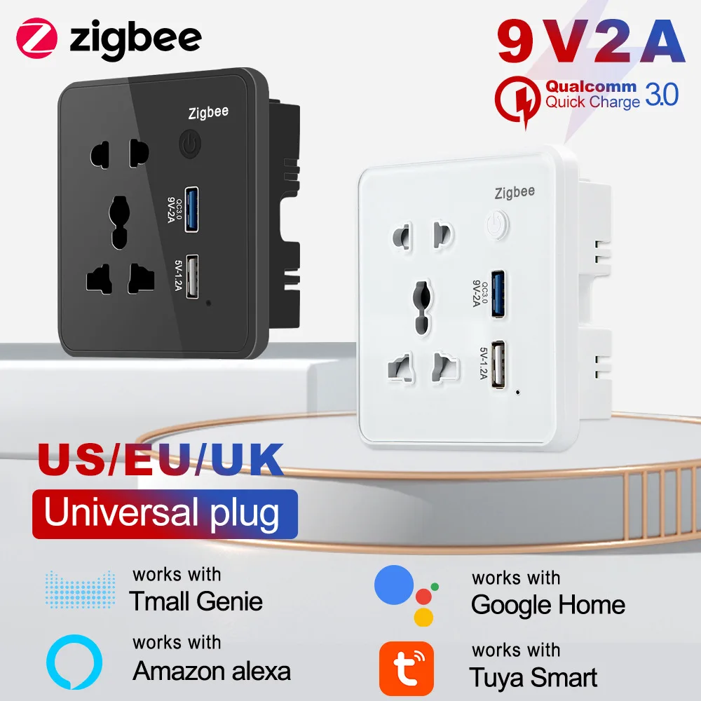 Tuya Zigbee Smart США ЕС Великобритания Розетка 10A USB порт Приложение Голосовое управление Управление таймером Работа с Alexa Google Home2