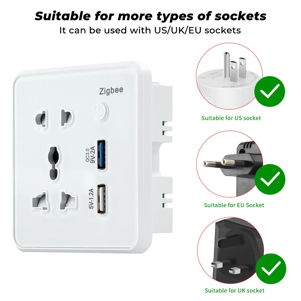 Tuya Zigbee Smart США ЕС Великобритания Розетка 10A USB порт Приложение Голосовое управление Управление таймером Работа с Alexa Google Home3