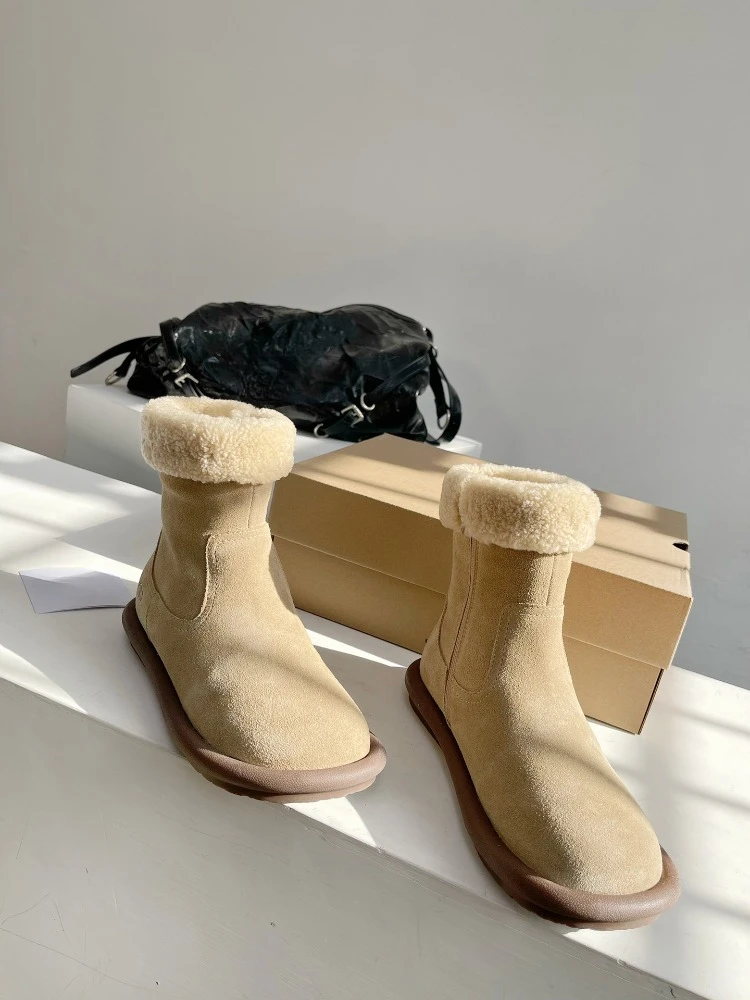 U Бренд 2023, женские зимние ботинки из овечьей шерсти и бархата, сохраняющие тепло, короткие ботильоны на плоской подошве, универсальная зимняя хлопковая обувь в корейском стиле1