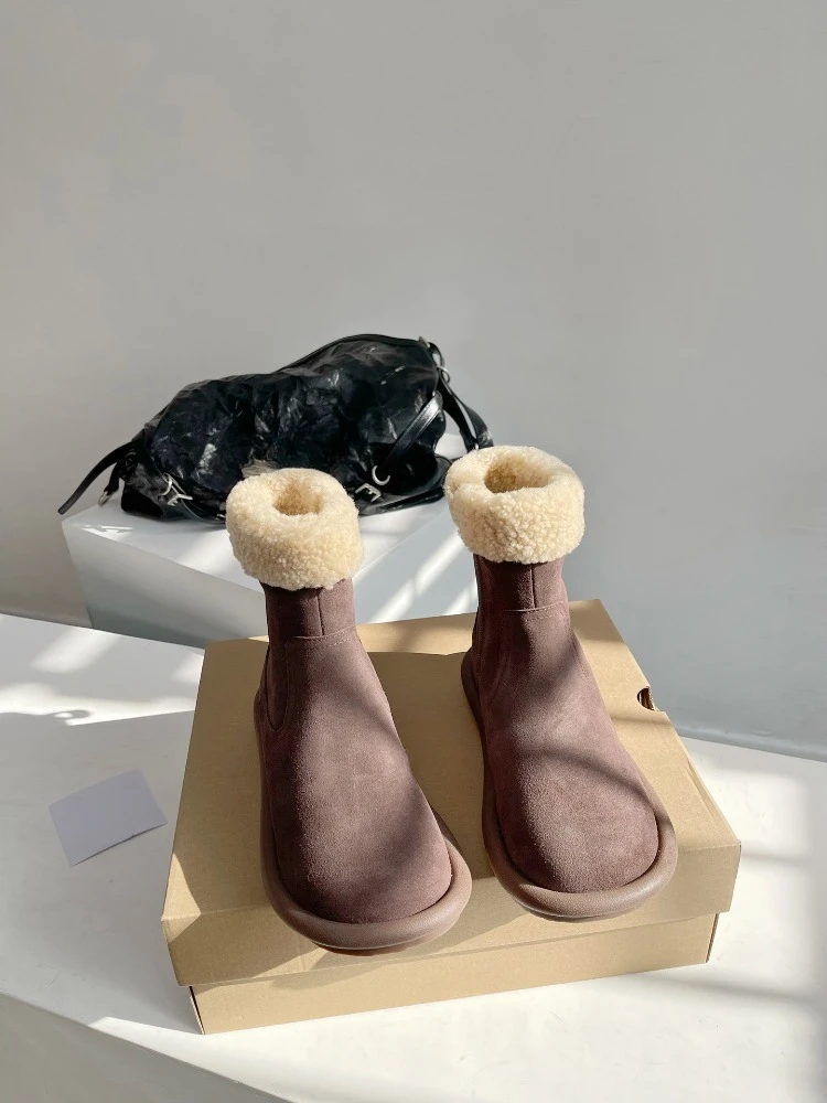 U Бренд 2023, женские зимние ботинки из овечьей шерсти и бархата, сохраняющие тепло, короткие ботильоны на плоской подошве, универсальная зимняя хлопковая обувь в корейском стиле2