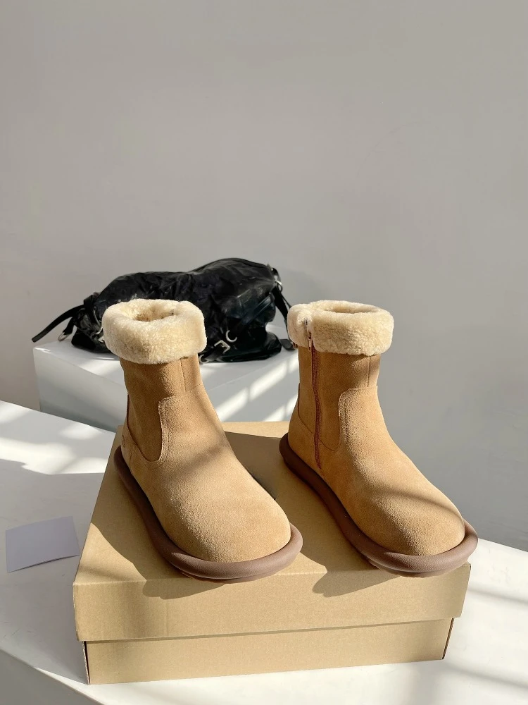 U Бренд 2023, женские зимние ботинки из овечьей шерсти и бархата, сохраняющие тепло, короткие ботильоны на плоской подошве, универсальная зимняя хлопковая обувь в корейском стиле3