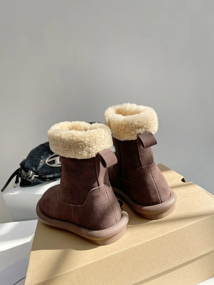U Бренд 2023, женские зимние ботинки из овечьей шерсти и бархата, сохраняющие тепло, короткие ботильоны на плоской подошве, универсальная зимняя хлопковая обувь в корейском стиле4
