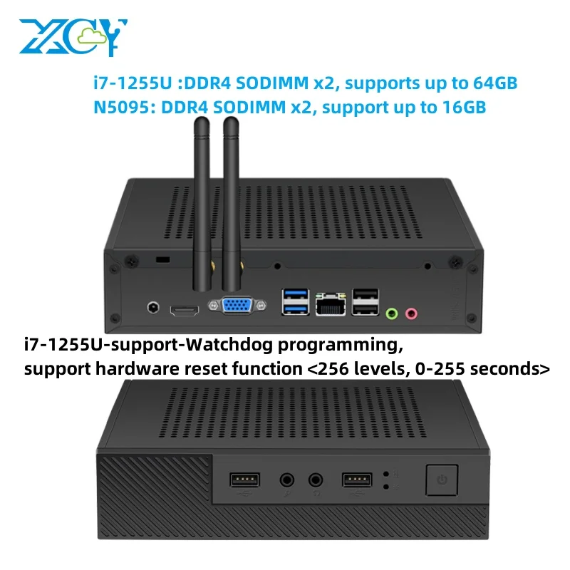XCY МИНИ-ПК 1 * Локальная сеть Intel I219V NICS i7 1255U N5095 NVME/NGFF SSD WIFI6 Сторожевое программирование 4G/5G Модуль Промышленного компьютера0