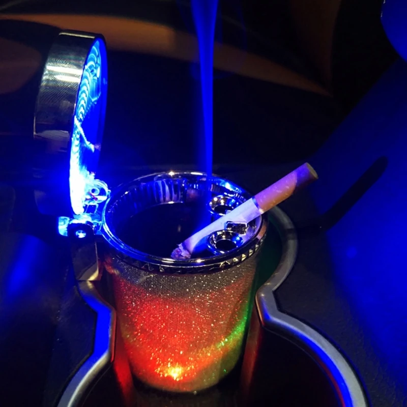 Автоматическая пепельница Огнестойкий мундштук для сигарет Коробка Автомобильная пепельница со светодиодной подсветкой QW5
