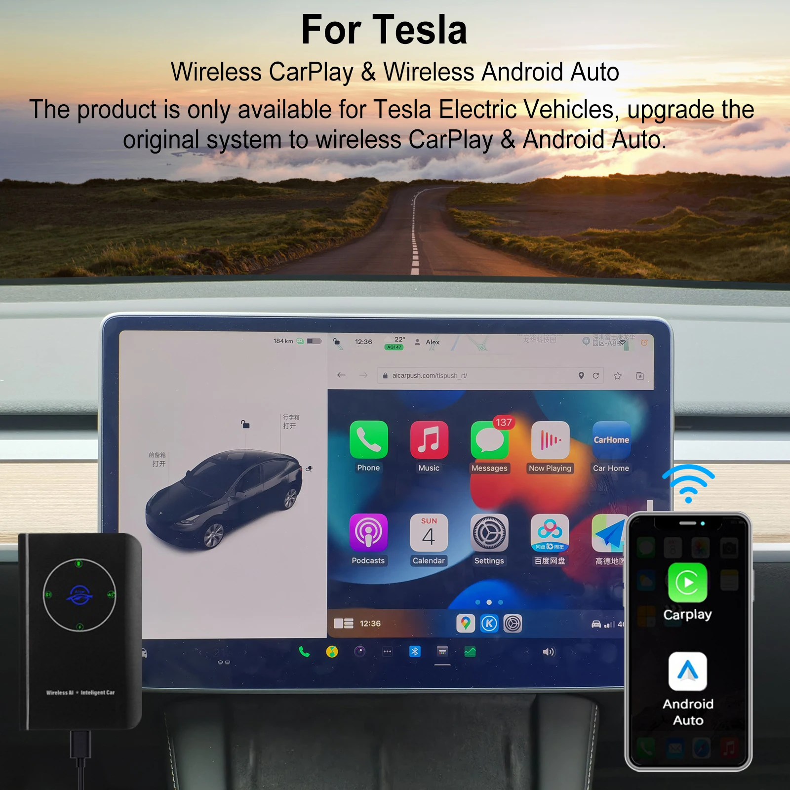 Автомобильный Ai Box Проводной К Беспроводному Адаптеру Carplay для Модели 3 Y X S Tesla Apple Carplay Box Поддерживает Беспроводной Android Auto Carlife Hot0