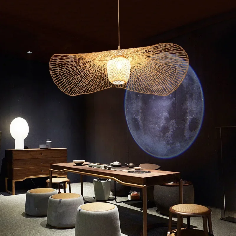Бамбуковые подвесные светильники в японском стиле Креативный потолочный светильник для столовой Ресторанная люстра E27 Подвесной светильник2