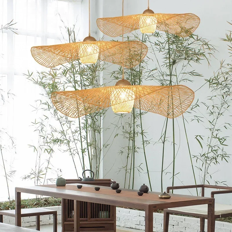 Бамбуковые подвесные светильники в японском стиле Креативный потолочный светильник для столовой Ресторанная люстра E27 Подвесной светильник3