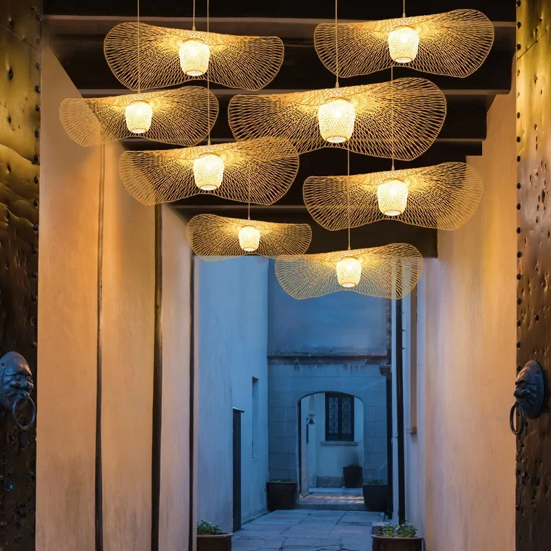 Бамбуковые подвесные светильники в японском стиле Креативный потолочный светильник для столовой Ресторанная люстра E27 Подвесной светильник4