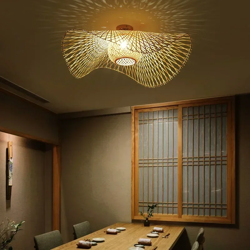 Бамбуковые подвесные светильники в японском стиле Креативный потолочный светильник для столовой Ресторанная люстра E27 Подвесной светильник5