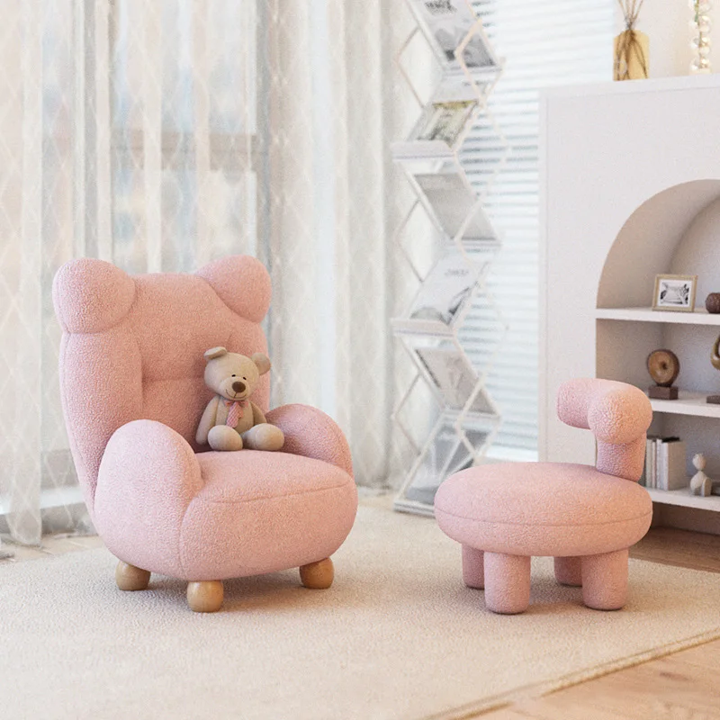 Бархатный крем из ягненка Детский диван-кресло с мишкой Обеденный Милый детский одноместный мультяшный мини-ленивый маленький диван Современная библиотечная мебель2