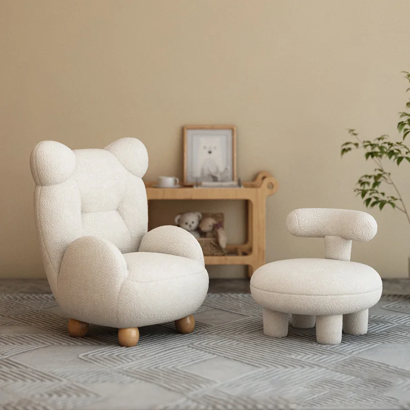 Бархатный крем из ягненка Детский диван-кресло с мишкой Обеденный Милый детский одноместный мультяшный мини-ленивый маленький диван Современная библиотечная мебель3