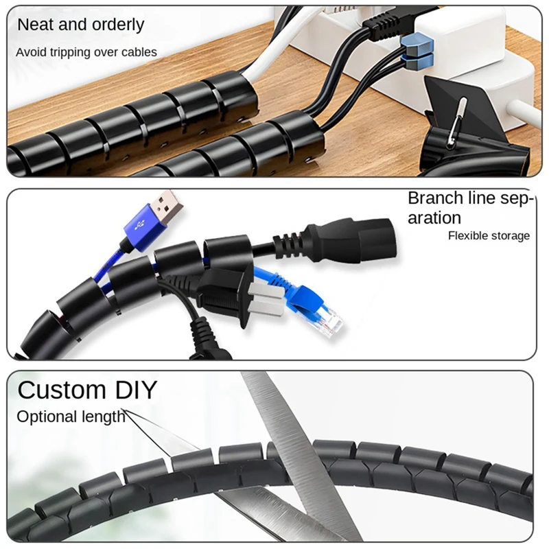 Гибкий спиральный шнур-Органайзер для защиты линии хранения, Черная Пластиковая Катушка для кабеля управления, Настольная Опрятность0