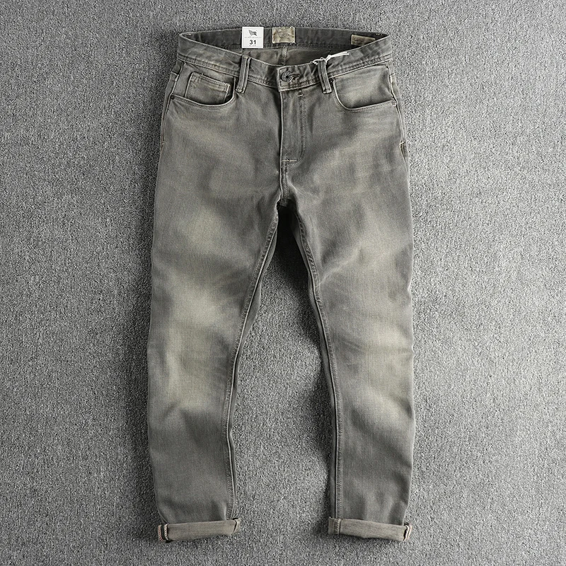 Демисезонный Новый Американский ретро-супертяжелый дымчато-серый деним, мужские простые прямые повседневные брюки из 100% хлопка, старые, выстиранные.0