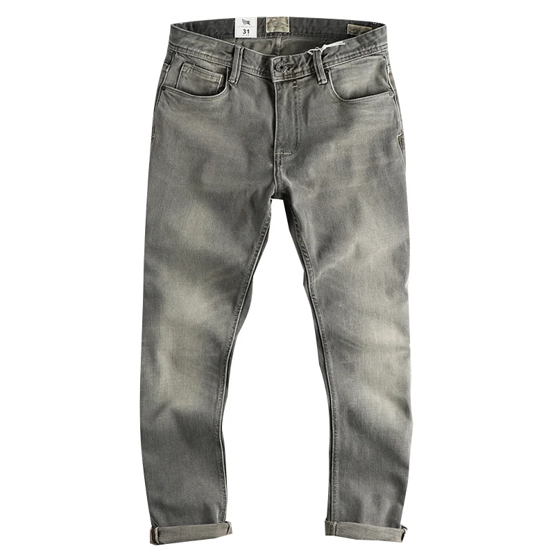 Демисезонный Новый Американский ретро-супертяжелый дымчато-серый деним, мужские простые прямые повседневные брюки из 100% хлопка, старые, выстиранные.4