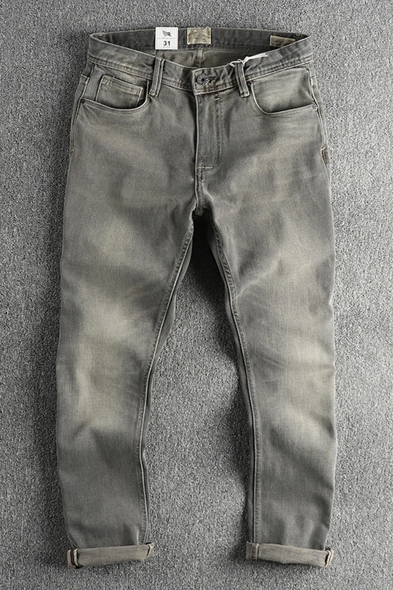 Демисезонный Новый Американский ретро-супертяжелый дымчато-серый деним, мужские простые прямые повседневные брюки из 100% хлопка, старые, выстиранные.5
