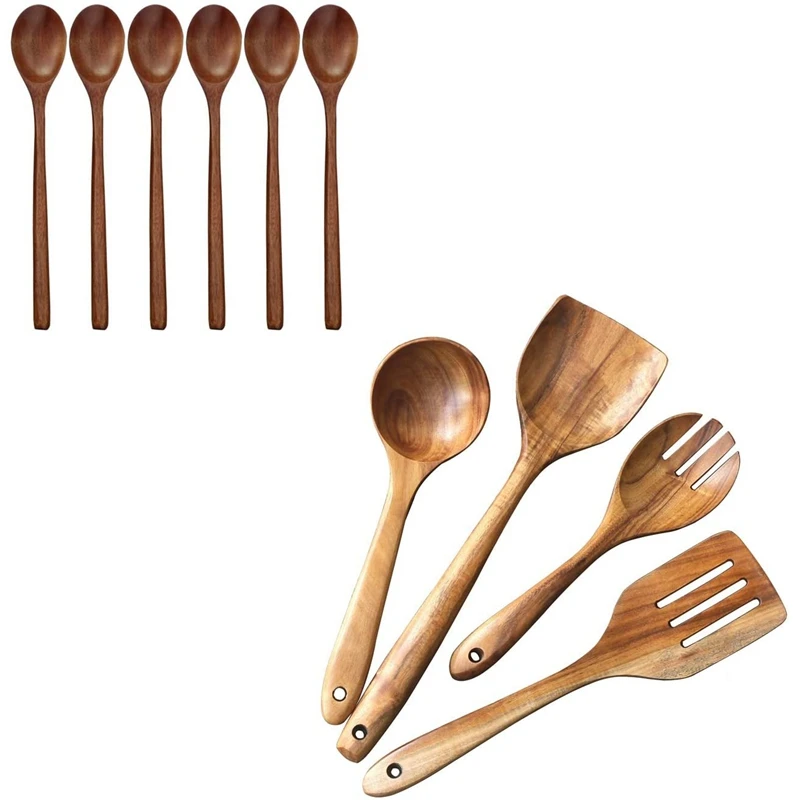 Деревянные ложки для супа, набор деревянной посуды для приготовления пищи, перемешивания, ложка с длинной ручкой0