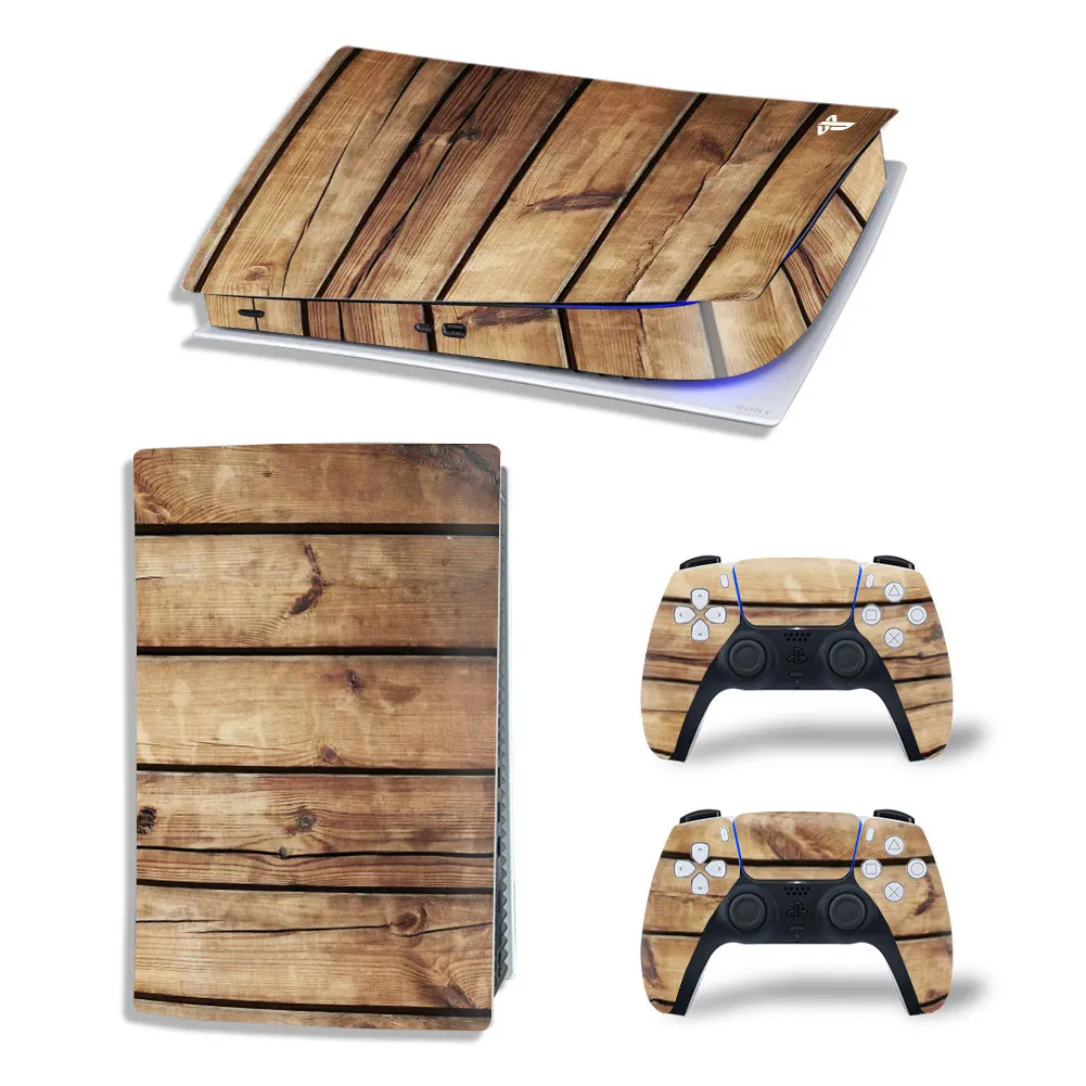 Для PS5 Digital Skin Виниловая наклейка с древесной зернистостью, наклейка на консоль контроллера, Пылезащитная защитная наклейка5