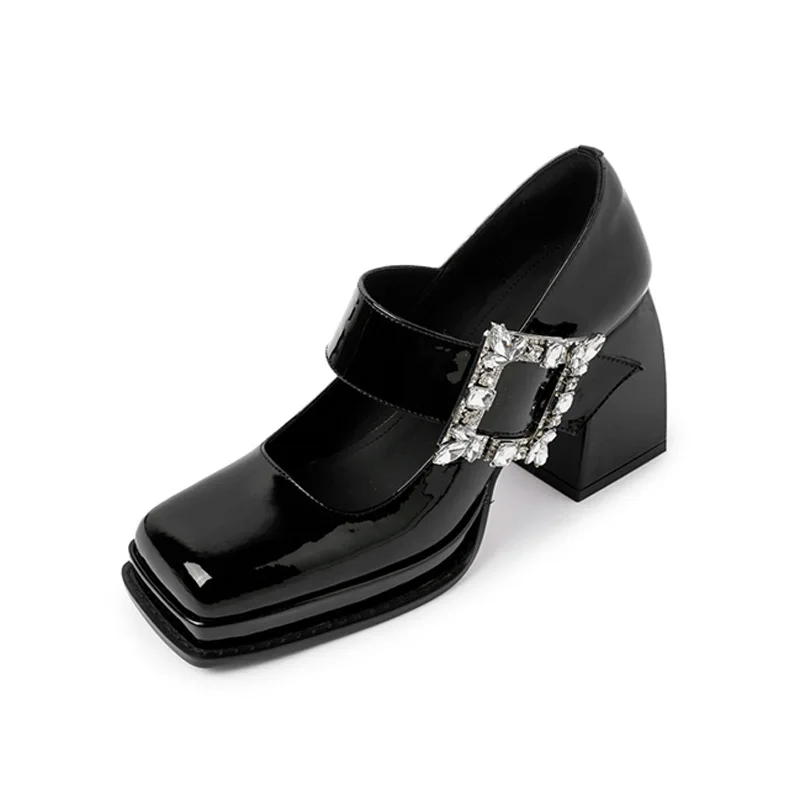 Женская обувь на низком высоком каблуке, туфли-лодочки с квадратным носком, обувь Мэри Джейн, JK, косплей, горный хрусталь, квадратный каблук, A24-792