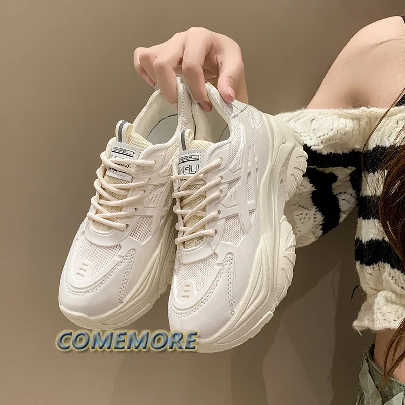Женские массивные кроссовки с толстой подошвой, Корейские Повседневные кроссовки на платформе, Дышащая Весенне-осенняя Женская вулканизированная обувь, Теннисная женская обувь3