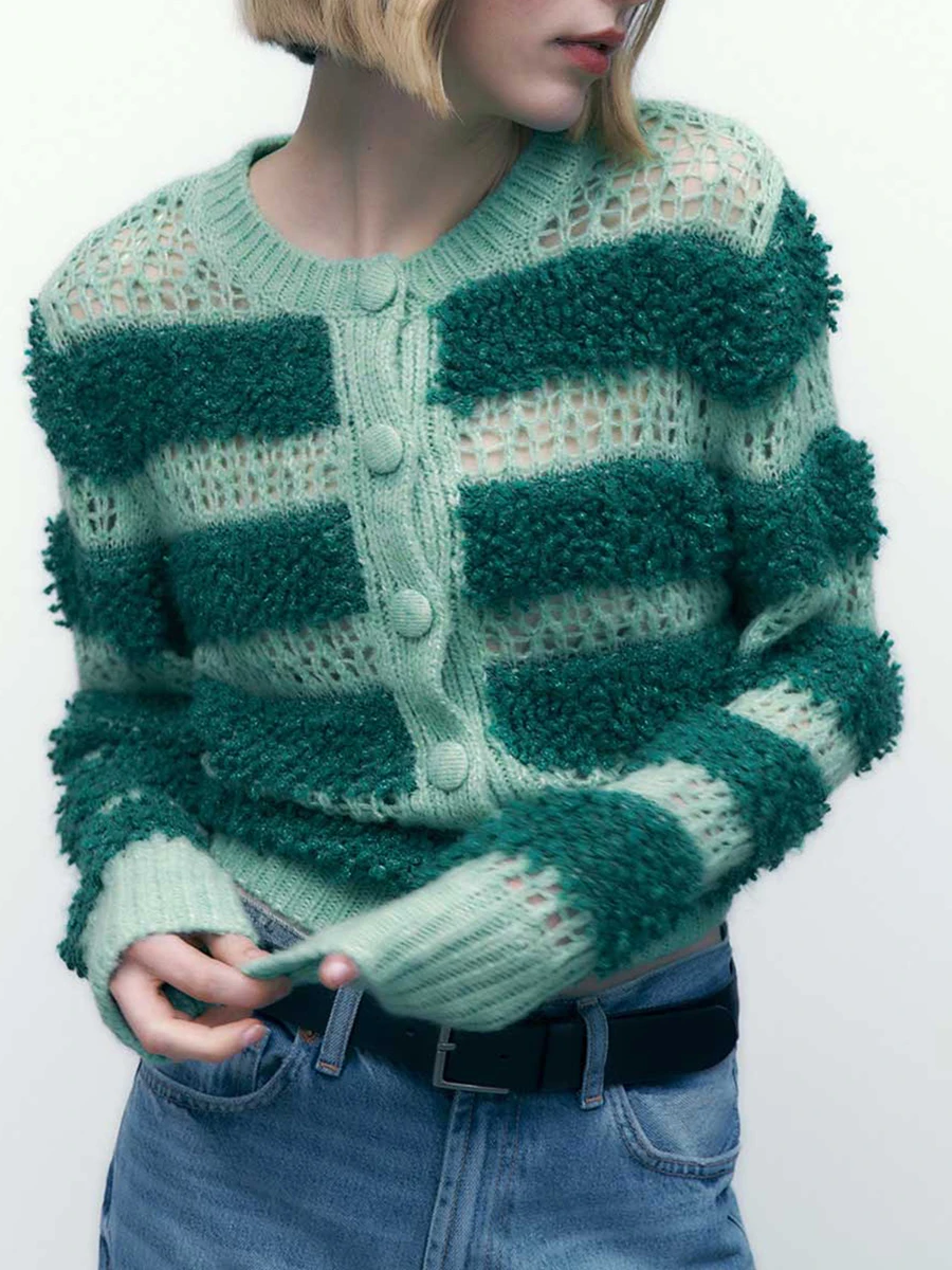Женский вязаный свитер с V-образным вырезом, кардиган на пуговицах с длинным рукавом, осеннее повседневное пальто из мягкой вязки с деталями в стиле пэчворк2