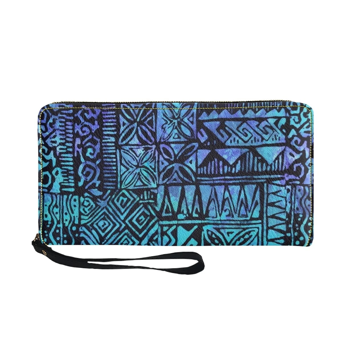 Женский кожаный кошелек Hawaii Tapa Blue с ремешком на запястье, многофункциональный держатель для кредитных карт для женщин, портативный чехол для наличных на молнии2